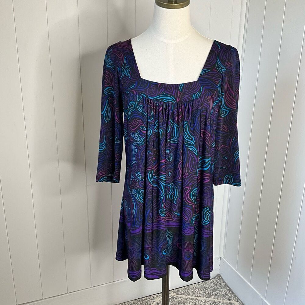 A Touch of Class Clothing Womens L/XL Tunic Top Purple Square Neck 3/4 Sleeves